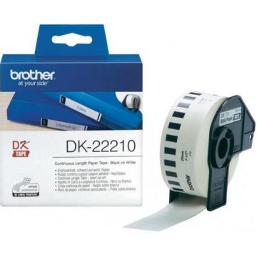 Banda continua de hartie Brother DK22210, 29 mm x 30.48 m (Negru/Alb)