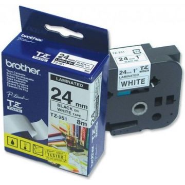 Banda laminata Brother TZ 8m/24mm (Negru / alb)