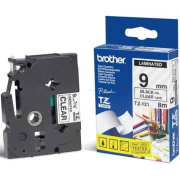 Banda laminata Brother TZ 8m/9mm (Negru/transparent)