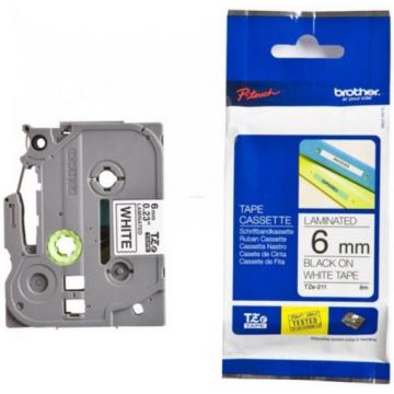 Banda laminata Brother TZe-211, 6mm x 8m (Negru/Alb)