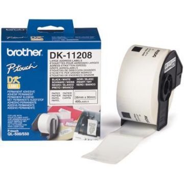 Etichete de hartie mari pentru adrese Brother DK11208, 38 mm x 90 mm (Negru/Alb)