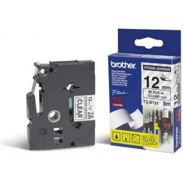 Banda laminata Brother puternic adeziva TZ 8m/12mm (negru/transparent)
