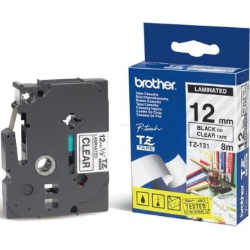 Banda laminata Brother TZ 8m/12mm (Negru/transparent)