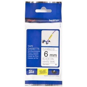 Banda laminata flexibila Brother TZe-FX211, 6mm x 8m (Negru/Alb)