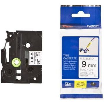 Banda laminata flexibila Brother TZe-FX221, 9mm x 8m (Negru/Alb)