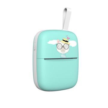 Imprimanta termica portabila, 55x30 mm, 1000mAh, turcoaz, Bluetooth, compatibil IOS/ Android