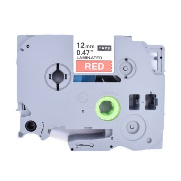 Banda etichete compatibila Brother TZe-435, latime 12 mm, imprimare culoare alb pe fundal rosu