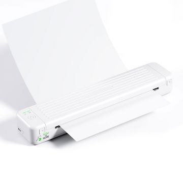Imprimanta termica portabila A4, GlowforHome, fara fir, fara tus, A4, dimensiuni reduse, printare A4 pentru poze, contabilitate, imagini, fisiere word, text, pdf, Bluetooth, USB, aplicatie compatibila cu iOS/Android/Windows/MAC, 1000 mAh, alb