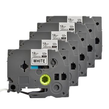 Pachet 5 bucati banda etichete compatibila Brother TZe-231, 12 mm, imprimare negru pe fundal alb