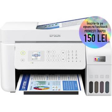 Multifunctional Inkjet Epson EcoTank L5316, A4, Color, 10 ppm, USB, Retea, Wireless (Alb)
