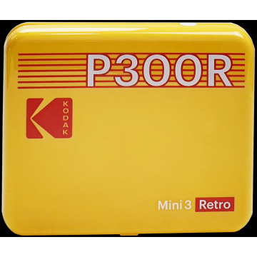 KODAK Mini imprimantă cu dispozitiv conectat Kodak Mini Retro 2 P300,format foto pătrat 7,6 x 7,6 cm - 3 x 3'', Bluetooth, baterie litiu, sublimare termică în 4 treceri, 8 fotografii incluse,  Galbenă