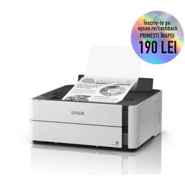 Imprimanta Epson EcoTank M1180, inkjet, monocrom, A4, Wi-Fi, Bluetooth Duplex (Alb)