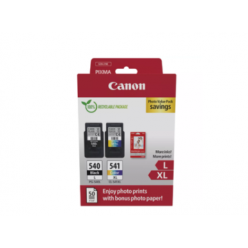 Pachet 2 cartuse cerneala Canon 5224B012AA, PG-540L + CL-541XL + hartie foto 10x15, 50 coli