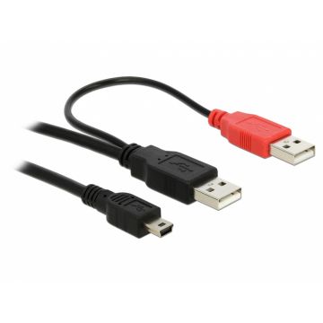 Cablu 2 x USB 2.0-A la mini USB 5 pini T-T 1m, Delock 82447