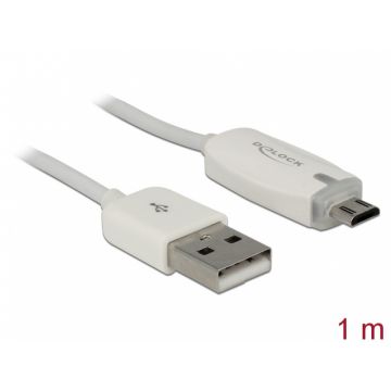 Cablu de date + incarcare USB la micro USB-B 2.0 cu LED 1m, Delock 83604