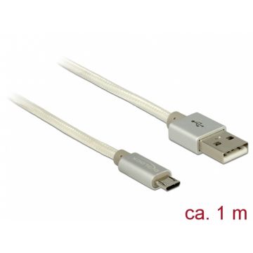 Cablu de incarcare + date micro USB-B la USB 2.0 T-T Alb 1m, Delock 83916