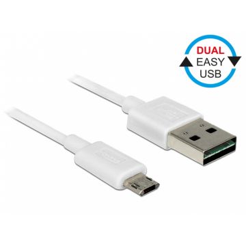 Cablu EASY-USB 2.0 tip A la EASY-USB 2.0 tip Micro-B T-T Alb 0.2m, Delock 84805