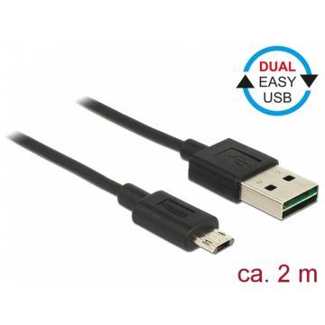 Cablu EASY-USB 2.0 tip A la EASY-USB 2.0 tip Micro-B T-T Negru 2m, Delock 83850