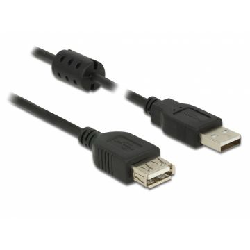 Cablu prelungitor USB 2.0 T-M 0.5m Negru, Delock 84882