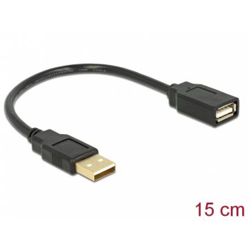 Cablu prelungitor USB 2.0 T-M 15cm, Delock 82457