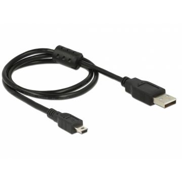 Cablu USB 2.0 A la mini USB 5 pini 0.7m, Delock 82396