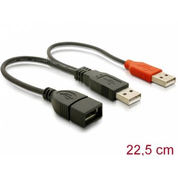 Cablu USB 2.0 in Y date + alimentare 22cm, Delock 65306