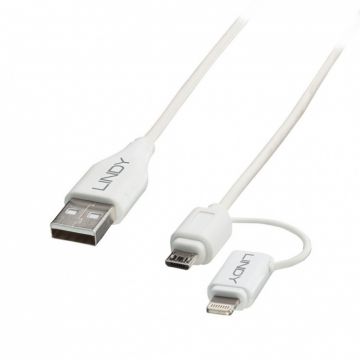 Cablu USB 2.0 la micro USB-B + adaptor Lightning MFI 1m, Lindy L31345*