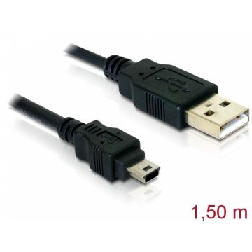 Cablu USB 2.0 la mini USB-B 5pini T-T 1.5m, Delock 82252