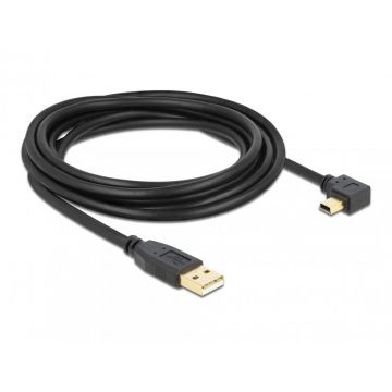 Cablu USB 2.0 la mini USB-B unghi 90 grade T-T 3m, Delock 82683
