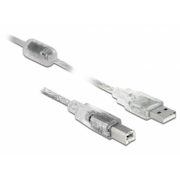 Cablu USB 2.0 tip A-B cu ferita 3m transparent, Delock 83895