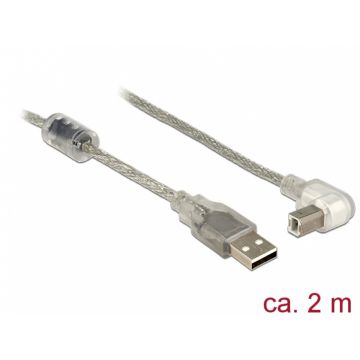 Cablu USB 2.0 tip A-B T-T unghi 2m transparent, Delock 84814