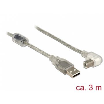 Cablu USB 2.0 tip A-B T-T unghi 3m transparent, Delock 84815