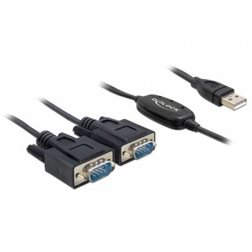 Cablu USB la 2 x Serial RS232 FTDI 1.4m, Delock 61886