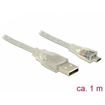 Cablu USB la micro USB-B 2.0 1m transparent, Delock 83898