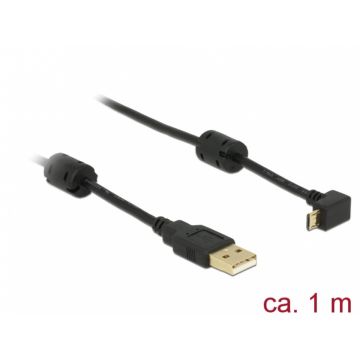 Cablu USB la micro USB-B T-T unghi 90grade 1m, Delock 83148