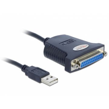 Cablu USB la paralel 25 pini 0.8m, Delock 61330