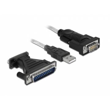Cablu USB la Serial RS232 FTDI + adaptor DB25 1.8m, Delock 61308