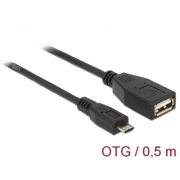 Cablu USB micro B la USB A T-M OTG 50 cm, Delock 83183