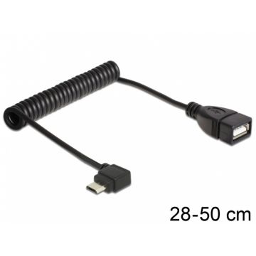 Cablu USB micro-B T in unghi la USB 2.0-A M OTG spiralat, Delock 83354
