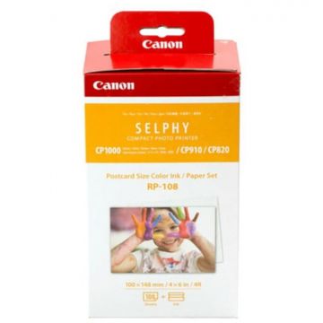 Canon Set hartie foto si cartus Canon RP-108 pentru Canon Selphy: CP820, CP910, CP1000, CP1200, produs similar cu KP-108IN