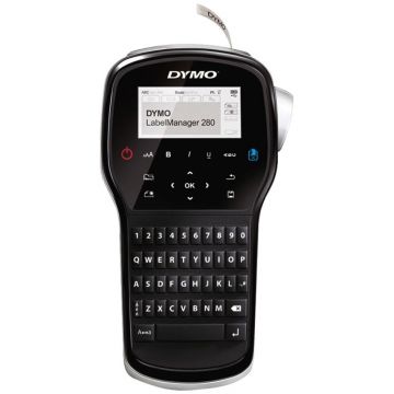 Dymo Aparat de etichetat (imprimanta etichete) Dymo LabelManager 280 kit cu servieta, conectare la PC S0968990, banda 6mm/9mm/12mm, Negru-Gri