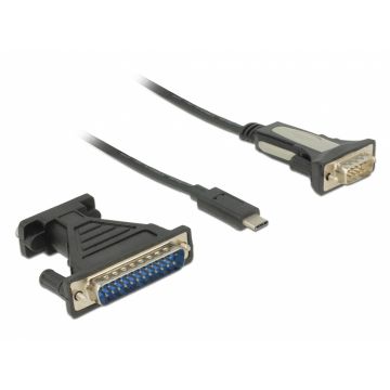 Adaptor USB-C la Serial RS232 DB9 + adaptor DB25 FTDI, Delock 62904