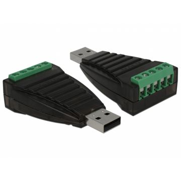 Adaptor USB la Serial RS-422/485 terminal block cu surge protection 600 W isolation 2.5 kV extended, Delock 87738