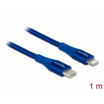 Cablu de date si incarcare USB Type-C la Lightning MFI Blue 1m, Delock 85416