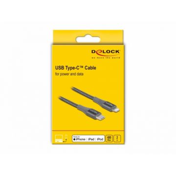 Cablu de date si incarcare USB Type-C la Lightning MFI Gri 2m, Delock 86632