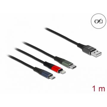 Cablu de incarcare USB-A la Lightning / Micro USB / USB Type C 1m, Delock 87277