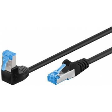 Cablu de retea cat 6A SFTP LSOH cu 1 unghi 90 grade 1m Negru, Goobay G51557