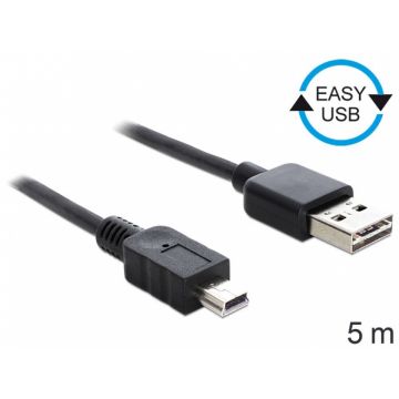 Cablu EASY-USB 2.0-A la mini USB T-T 5m Negru, Delock 83365
