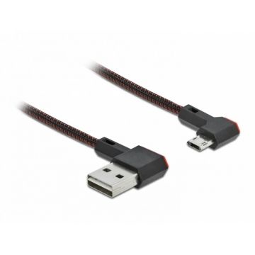 Cablu EASY-USB 2.0 la micro-B EASY-USB unghi stanga/dreapta 2m textil, Delock 85273