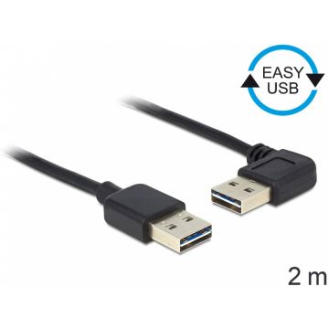 Cablu EASY-USB 2.0 tip A la EASY-USB 2.0 tip A unghi stanga/dreapta T-T 2m negru, Delock 85557